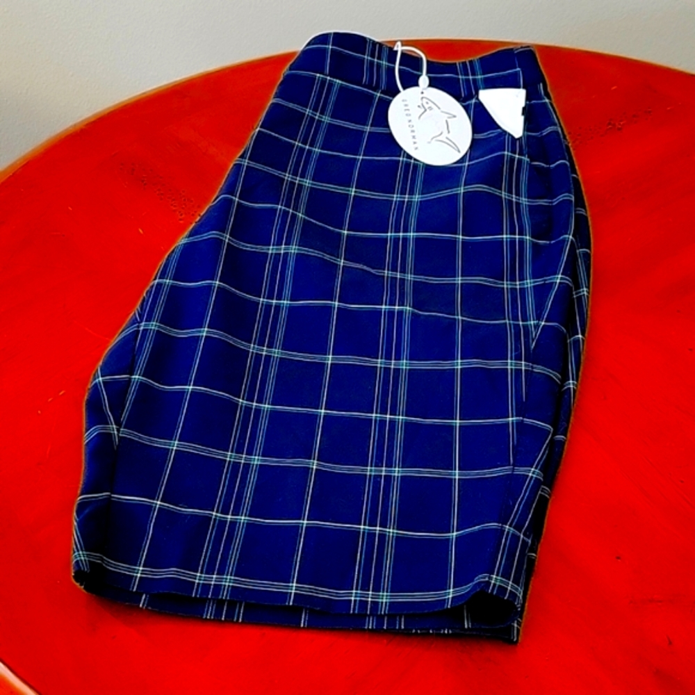 ⛳️👩GOLF SHORTS GREG NORMAN WOMEN'S NAVY/YELLOW w-GREEN PIN STRIPE, PLAID NWT - Picture 2 of 10